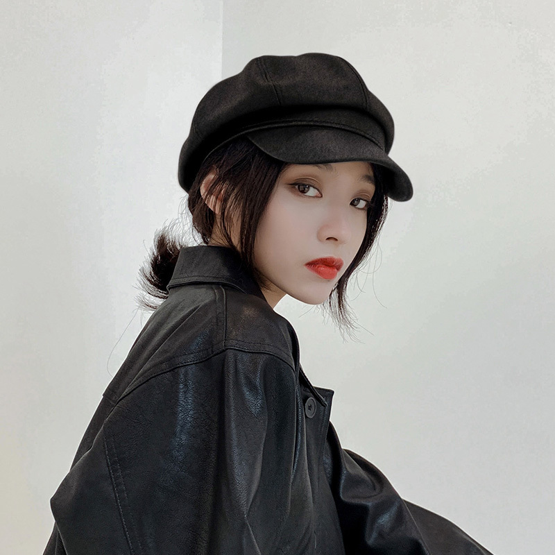 No head ~ black octagonal hat female Korean version of the tide autumn and winter British retro wild painter beret winter