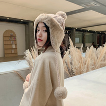 Mei Ou Huijia Velvet Ear knit hat Joker Lei Feng hat cute Korean warm wool thread Baotou hat female autumn and winter