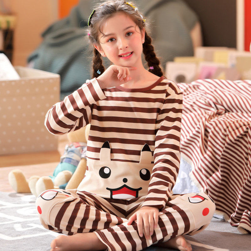 Girl Sleepwear Long Sleeve Pure Cotton Spring Autumn Season Baby Autumn/Winter Sky Suit CUHK Tong Cute Princess Children's Home Clothes