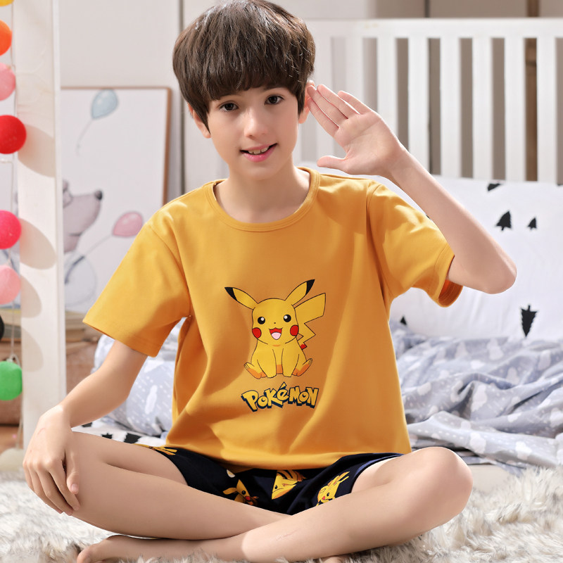 Child Sleepwear Male Summer Short Sleeve Pure Cotton Thin boy Sleeping CUHK Tong Baby Boy's Home Residence Suit Suit