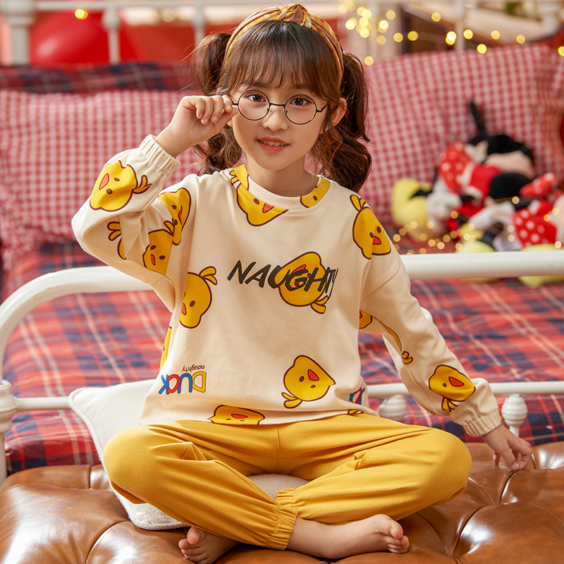 Girl Sleepwear Long Sleeve Pure Cotton Spring Autumn Season Cartoon CUHK Child Suit Toddler Baby Girl 12 12-13 Resider-Taobao