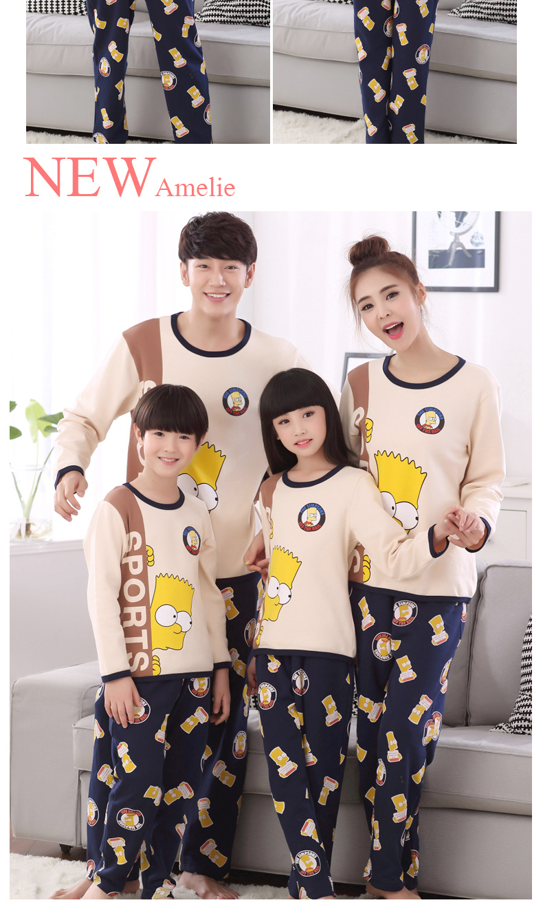 Mùa xuân dài tay cotton mẹ và con gái gia đình ba nhà dịch vụ Hàn Quốc phiên bản của phim hoạt hình dễ thương gia đình cha mẹ và con đồ ngủ bộ đồ ngủ mùa hè 