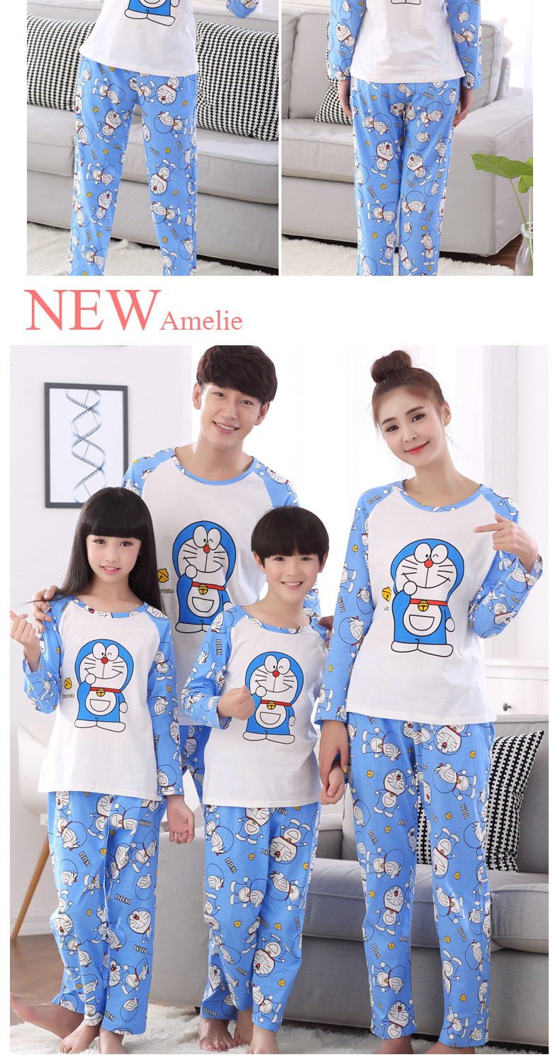Mùa xuân dài tay cotton mẹ và con gái gia đình ba nhà dịch vụ Hàn Quốc phiên bản của phim hoạt hình dễ thương gia đình cha mẹ và con đồ ngủ bộ đồ ngủ mùa hè 