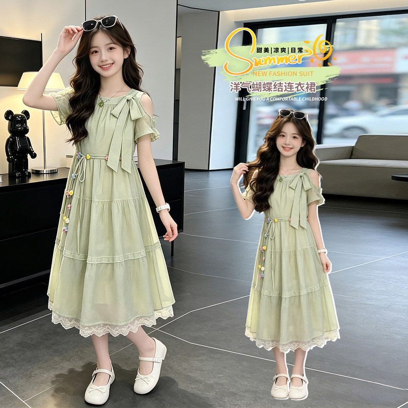 Girls' Summer Dress 2026 New Stylish Forest-Style Holiday Dress for Older Children Summer Long Dress