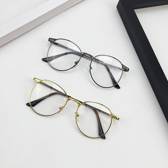 Phiên bản tiếng Hàn của trường đại học ulzzang retro tròn kim loại phẳng gương văn học nam nữ với kính cận thị mắt kính