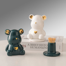 Cute bear toothpick box storage box decoration Nordic home personality living room dining table toothpick cotton swab tube storage tank
