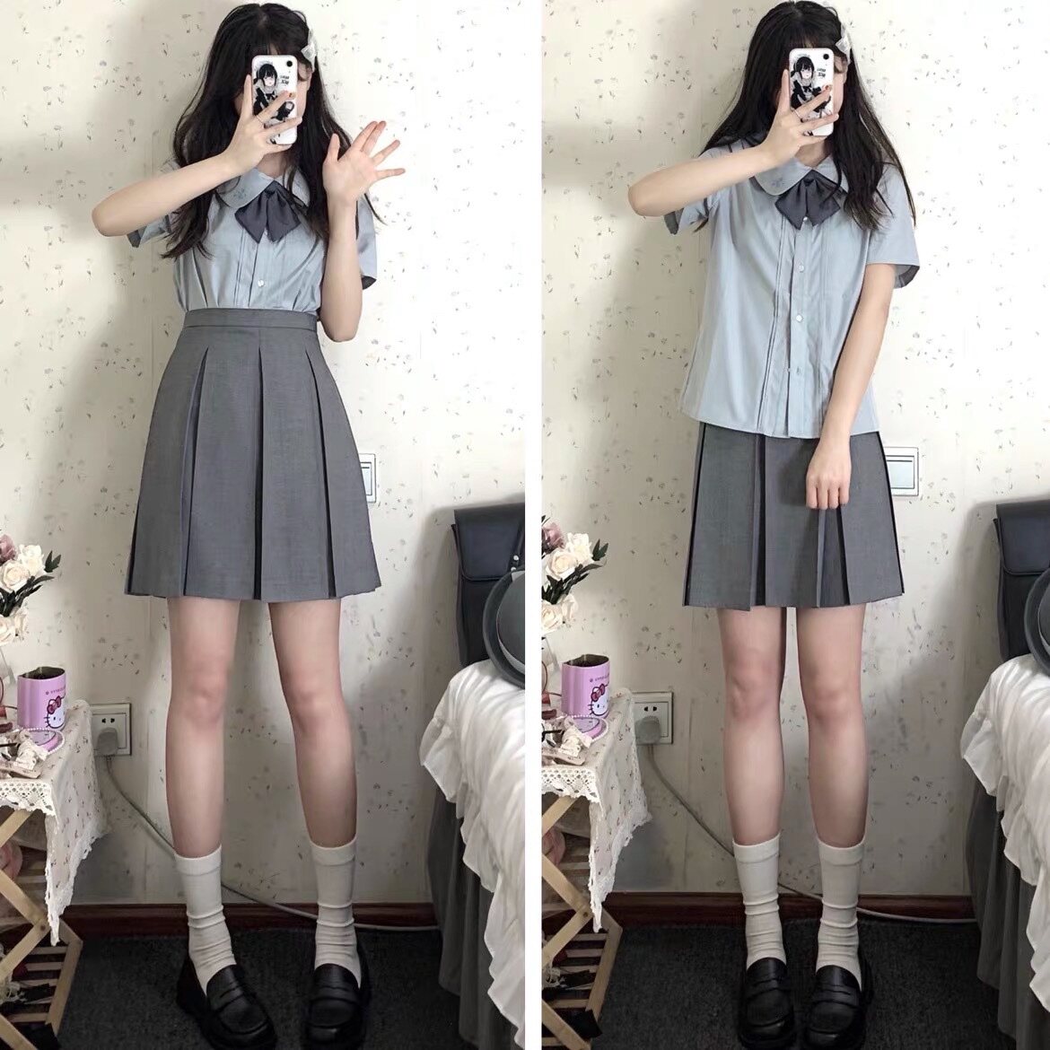 (Bad Girls Club) Basic Orthodox jk Uniform Solid Color Eight-compartment Pleated Thai School Uniform School Supply Gifted Students