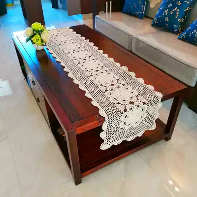 Ruyi hand-woven table flag crochet hook flower tablecloth European style vintage country lace cotton decorative cover towel