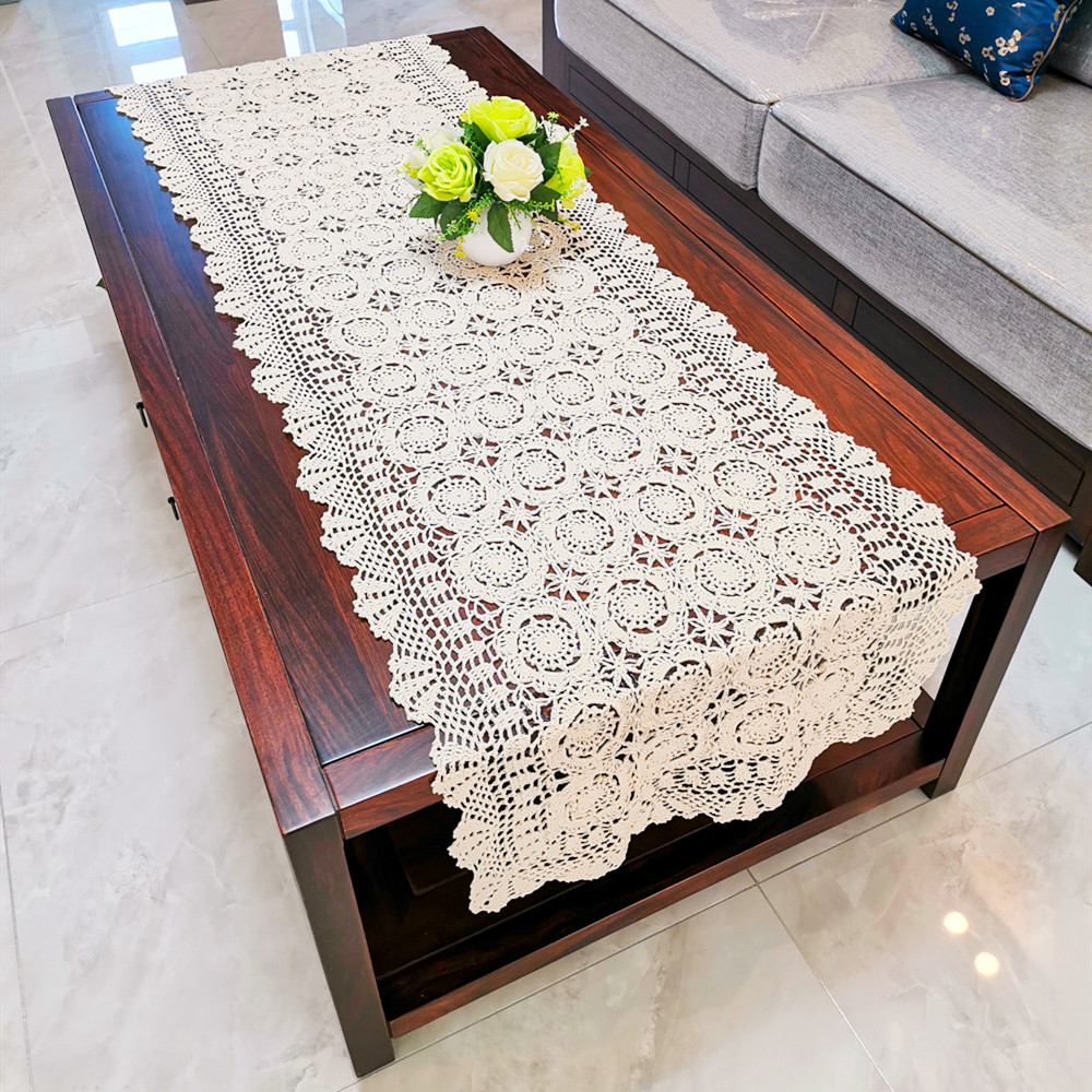 Handmade knitting tablehood hook tea several five-fight cupboard cover plain cotton piano hollowed table flag