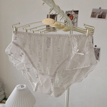 Lotus Leaf Side Sexy Pure Desire Underwear Girl Net Yarn Transparent Bow Tie Girl Full Cotton Crotch Low Waist Triangle Pants Lady