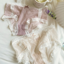 Pure Desire Underwear Feminine Sensual Yarn Transparent Day Ensemble Girls Raw Cotton Crotch Lady Midwaist Triangle Pants Summer Transparent Lace