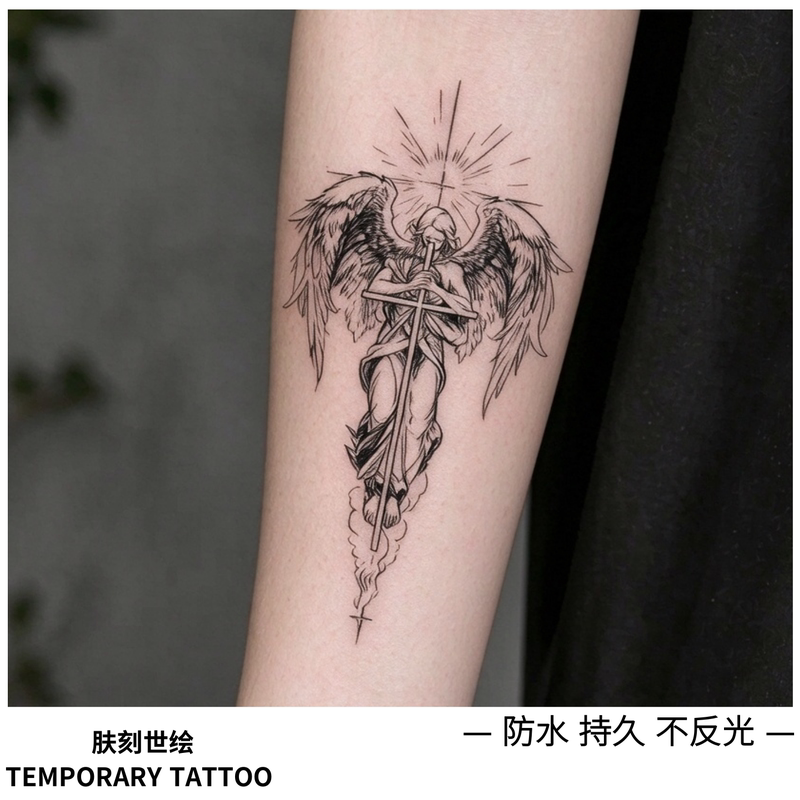 Skin-Engraved Long-Lasting Angel Herbal Plant Tattoo Stickers, Durable, Waterproof, Non-Reflective, European and American Creative Style, High-End Feel for Men and Women