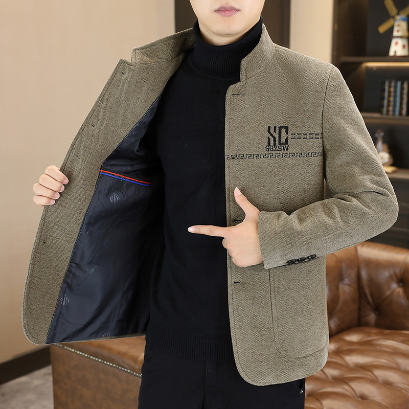 Autumn and Winter New High-End Men's Woolen Jacket with Stand Collar, Casual Zhongshan-Style Woolen Suit for Young and Middle-Aged Men, Trendy Autumn and Winter New High-End Men's Woolen Jacket with Stand Collar, Casual Zhongshan-Style Woolen Suit for Young and Middle-Aged Men, Trendy