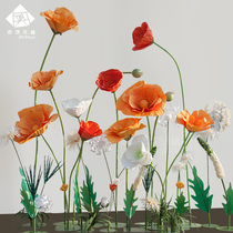 Large manual three-dimensional simulation poppy paper flower set photo studio window photo stage venue layout dyeing flowers