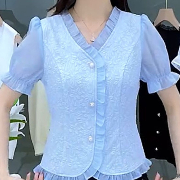 2026 New Summer Lace Blouse Short-Sleeved T-Shirt Fashionable Ruffled Waist Skirt Chiffon Blouse Stylish Top 2026 New Summer Lace Blouse Short-Sleeved T-Shirt Fashionable Ruffled Waist Skirt Chiffon Blouse Stylish Top