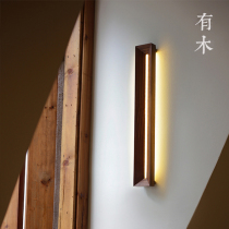 Japanese wall lamp bedroom bedside lamp solid wood retro Nordic minimalist wooden simple living room new Chinese log staircase