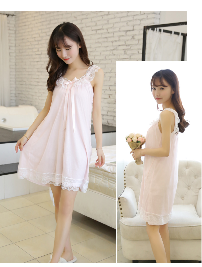 Váy ngủ nữ mùa hè trắng Hàn Quốc dễ thương công chúa cotton gợi cảm với bộ đồ lót ngực ren phần mỏng dịch vụ tại nhà - Đêm đầm váy sát nách