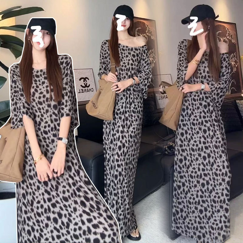 Maternity Wear 2026 Summer New Stylish Leopard Print Loose-Fitting Dress with Drape Effect to Cover the Belly, Casual Dress
