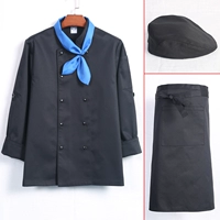 Черный лонгслив, шейный платок, фартук, берет