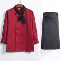 Бордовый лонгслив, шейный платок, фартук