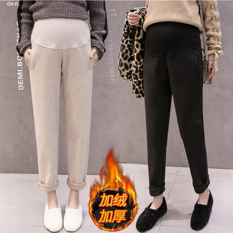 Pregnant women pants winter plus suede thickened autumn and winter style outside wearing inner lap pants warm sweater sweatpants loose winter clothing pants cotton pants