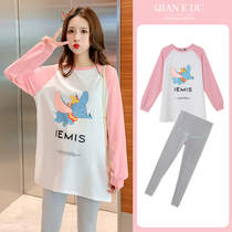 Pregnant woman Autumn and dress T-shirt T-shirt autumn style fashion style beat bottom pants two sets of cartoon minus-age pure cotton blouse thin