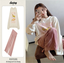 Pregnancy Woman Dress Autumn Clothing Suit Fashion style Spring and autumn winter sweatshirt blouses Two sets of 2021 new net red tides