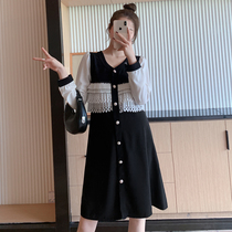 Pregnancy Woman Dress Autumn Dress Dress With Dress Spring Autumn And Autumn Winter New Fashion style Suit Net Red Conspiculy Long Sleeves Splicing Pure Cotton