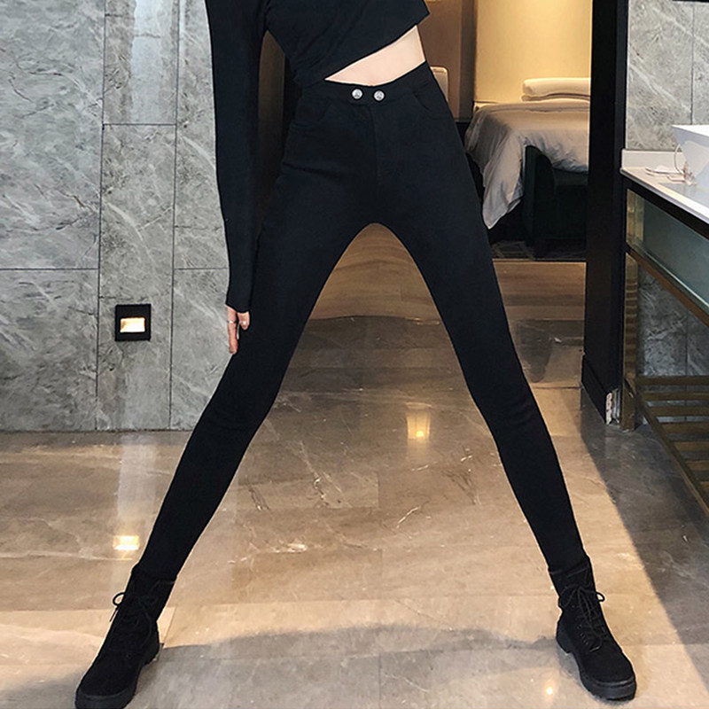 Hong Kong tide brand autumn and winter thickening and velvet pants elastic large size plus velvet small feet cotton pants high waist outer wear inner pants women