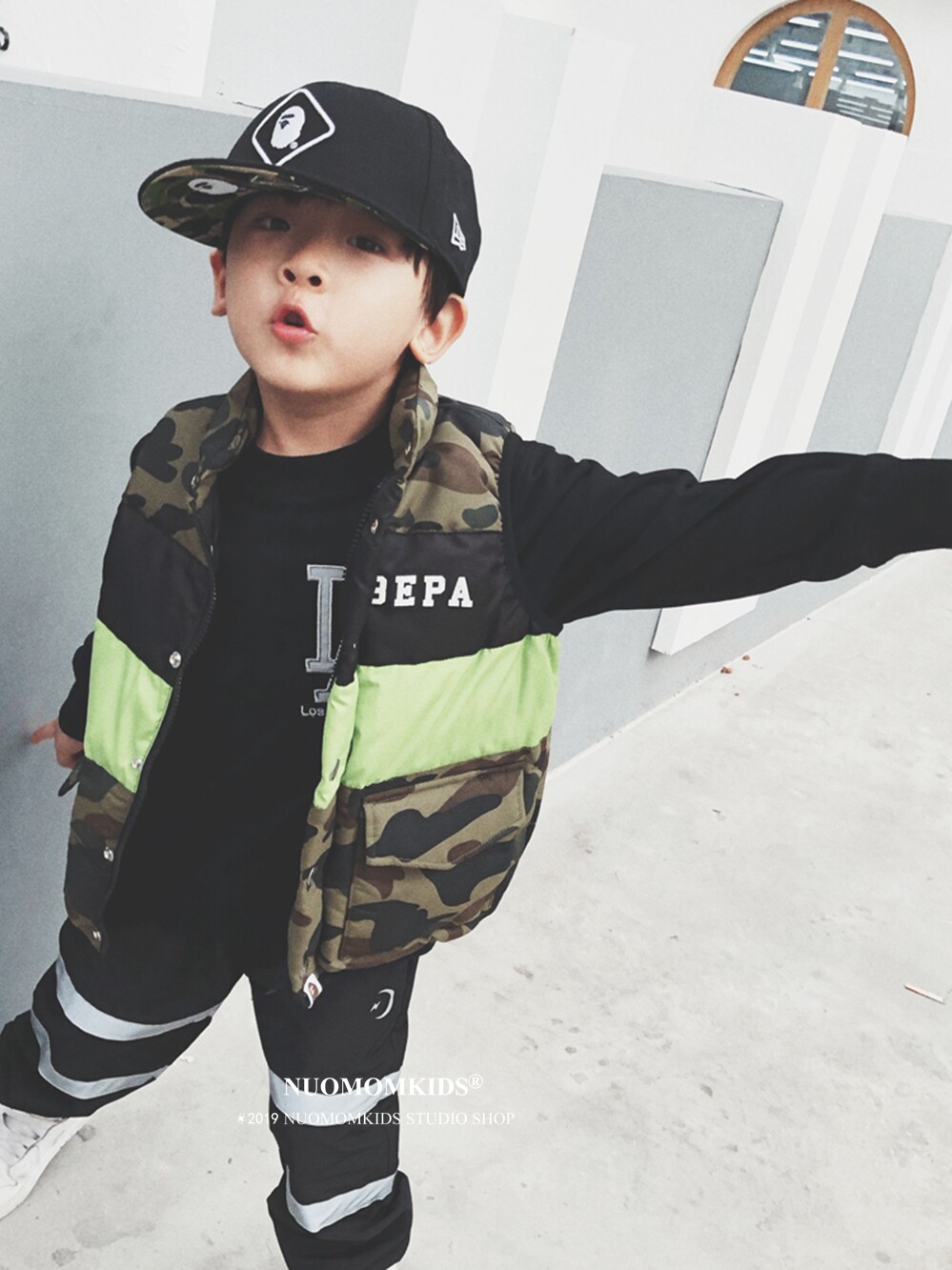 bape jap children's clothing autumn and winter boys and girls camouflage stitching white duck big duvet vest jacket