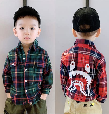 bape tidal card child clothing 2019 fall new ape head shirt casual male and female plaid shirt