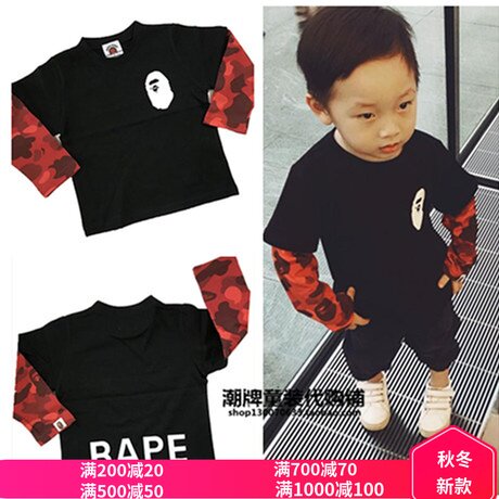 Spot Japan BAPE Child clothing 18 Autumn Costume Ape Head Camouflatus two children Long sleeves T-shirt male and female thick T-shirt
