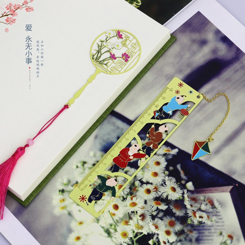 Father's Day Mother's Day Bookmark Carnation Sunflower Chinese Style hipster Classical Metal Fine Tassel Gift