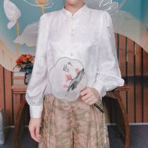 Huahua Classic Real Silk Flower Roo Qipao Blouse Blouse Blouse Spring Summer New Everyday White Casual Conspicu Lady Don Dress Shirt