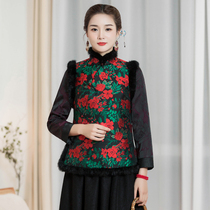 Chinese classic Tang Costume Horse Chia Jacket Improved Thickened clip cotton wool collar 2021 Autumn Winter New Chinese retro qipao