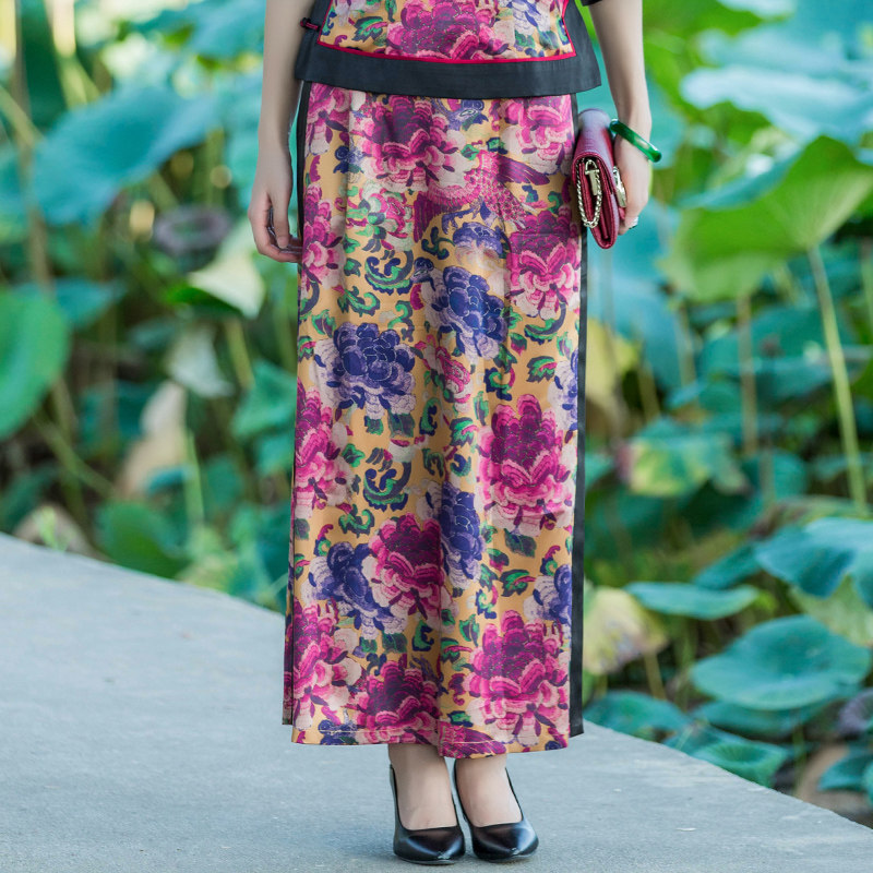 Chinese classic all-match one-step skirt summer new Chinese style retro literature and art elegant cheongsam Tang suit bag hip skirt