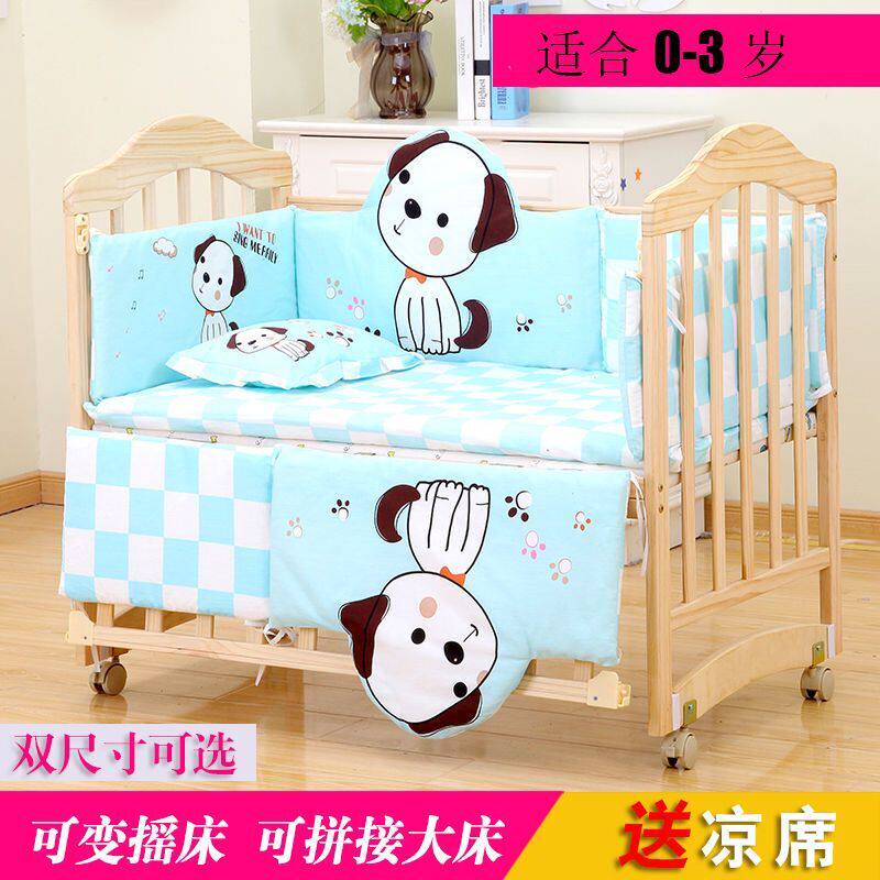 Crib solid wood no paint splicing large bed can move baby European style just born bb newborn multifunction cradle bed-Taobao