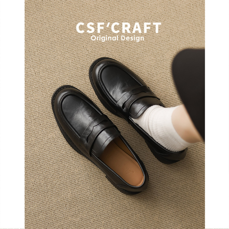 Lambskin Soft-Soled Slip-On Loafers for Women 2026 Spring New Style British Style Small Leather Shoes Thick-Soled Commuting Jk Shoes Lambskin Soft-Soled Slip-On Loafers for Women 2026 Spring New Style British Style Small Leather Shoes Thick-Soled Commuting Jk Shoes