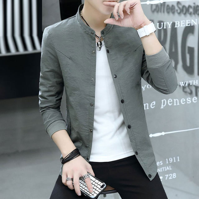 Woodpecker Men's Jacket Spring and Autumn Casual Versatile Youth Handsome Slim Gown Stand Collar Autumn Top Jacket