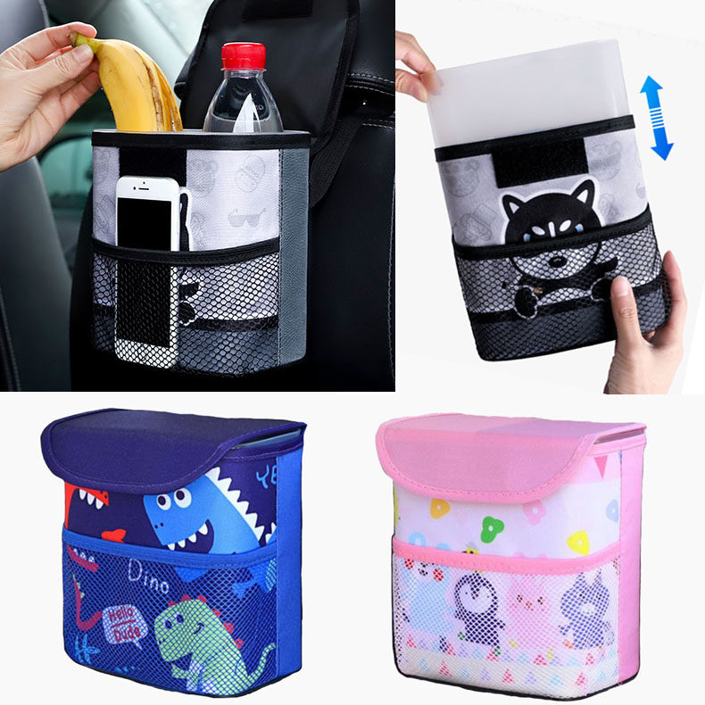 Children sit on the back of the car seat to store the hanging bag Car trash can upgrade version waterproof garbage storage box with lid