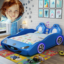 Creative car childrens bed boy with guardrail cartoon storage 1 5 meters with colorful lamp childrens bed big yellow peak