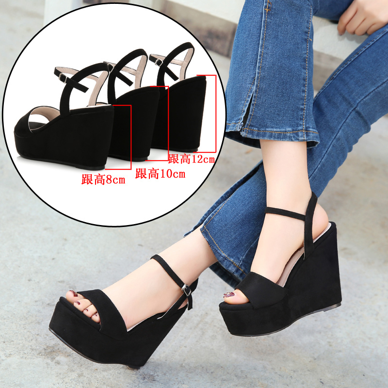 2026 Summer New Style Black Ultra-High Heel Wedge Women's Sandals Platform Shoes Waterproof Thick-Soled Peep-Toe Genuine Leather Women's Shoes 2026 Summer New Style Black Ultra-High Heel Wedge Women's Sandals Platform Shoes Waterproof Thick-Soled Peep-Toe Genuine Leather Women's Shoes