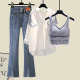 Salt style high-end suit spring style loose shirt vest jeans Korean drama outfit petite three-piece suit