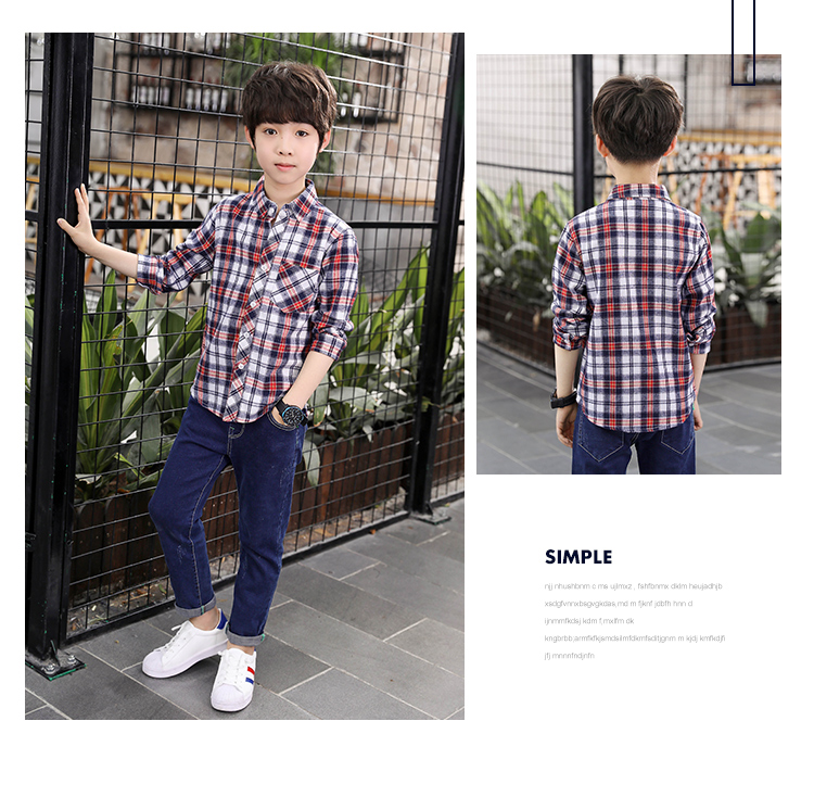 Áo sơ mi nam tay dài 2018 phiên bản Hàn Quốc mới của áo sơ mi cotton trẻ em kẻ sọc trẻ em kẻ sọc xuân hè sơ mi cộc tay cho bé