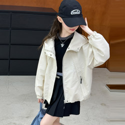 Girls' Stylish Hooded Jacket, Spring and Autumn 2025 New Style, Korean Casual Baseball Jacket for Girls and Children