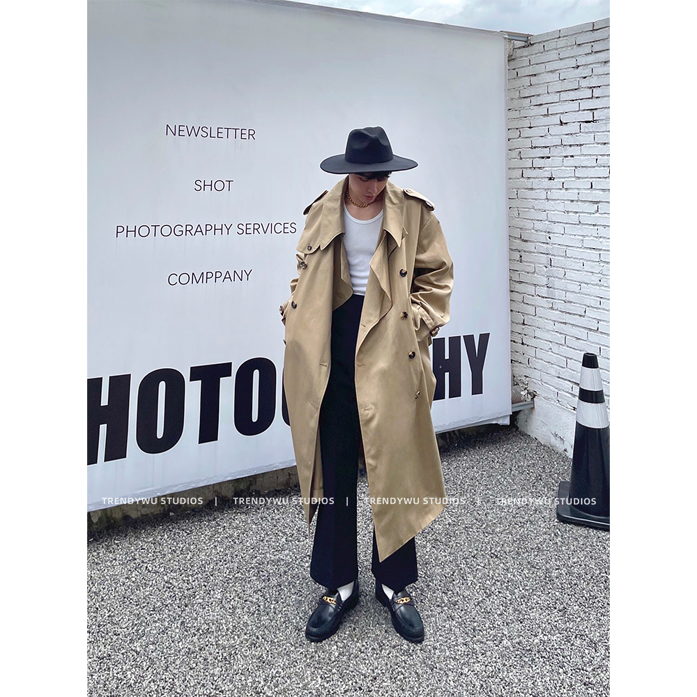 TRENDYWU Homemade New Classic British Style Double Breasted Retro Profile Loose Neutral Commuter Long Windbreaker