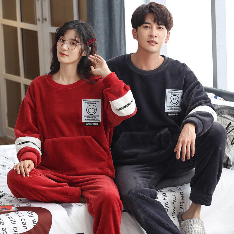 Autumn and winter couples coral fleece pajamas long-sleeved winter warm home clothes men and women thickened flannel home clothes