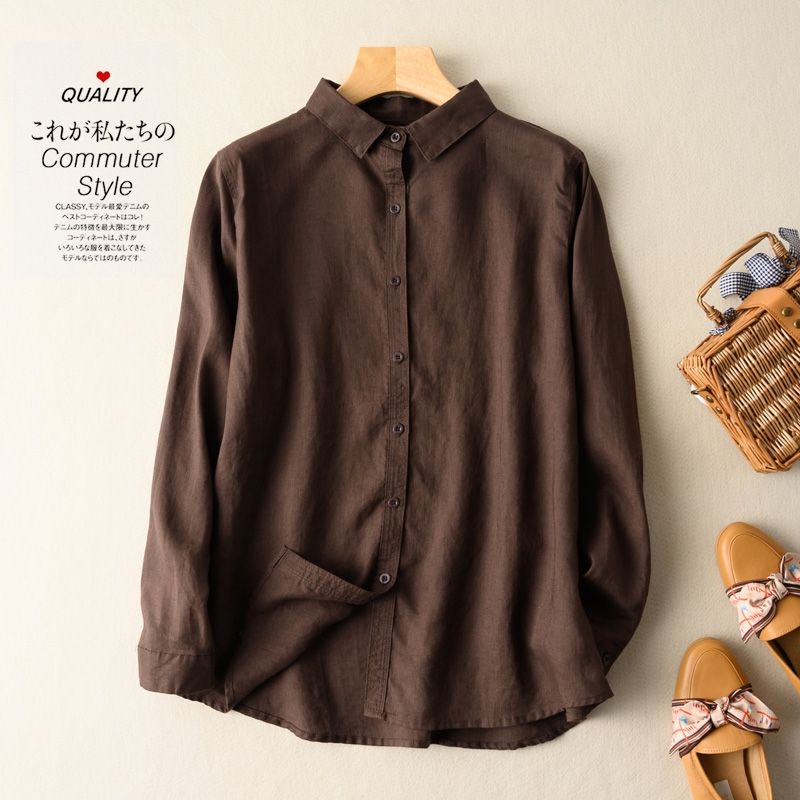 Italian Brand Export Surplus Artistic Cotton and Linen Shirt for Women, Long-Sleeved, Loose-Fitting, Slimming, Casual Linen Top