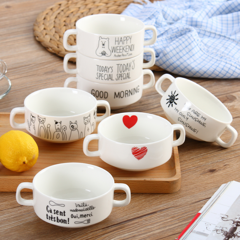 Young girl heart steamed egg ceramic contracted small household utensils round lovely stewed chicken soup bowl bowl egg of my ears