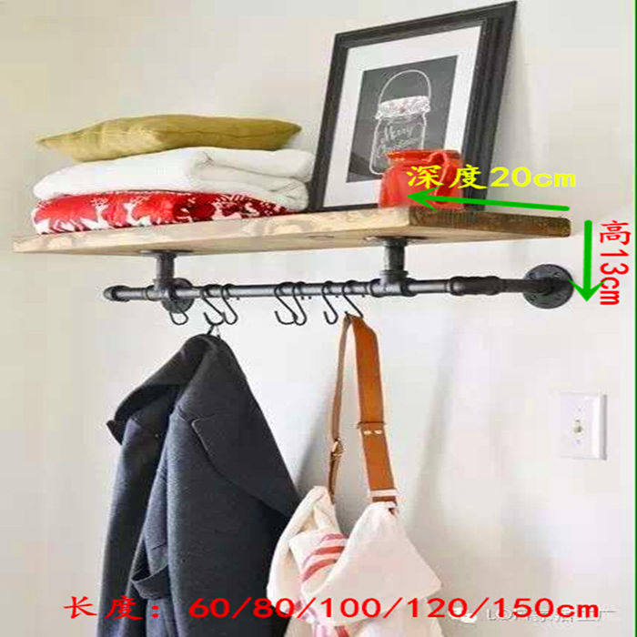 Retro Wind Solid Wood Water Pipe Iron Art Wall-mounted Shelf Storage Shelf Display Rack Hanger Upper Wall Shelf